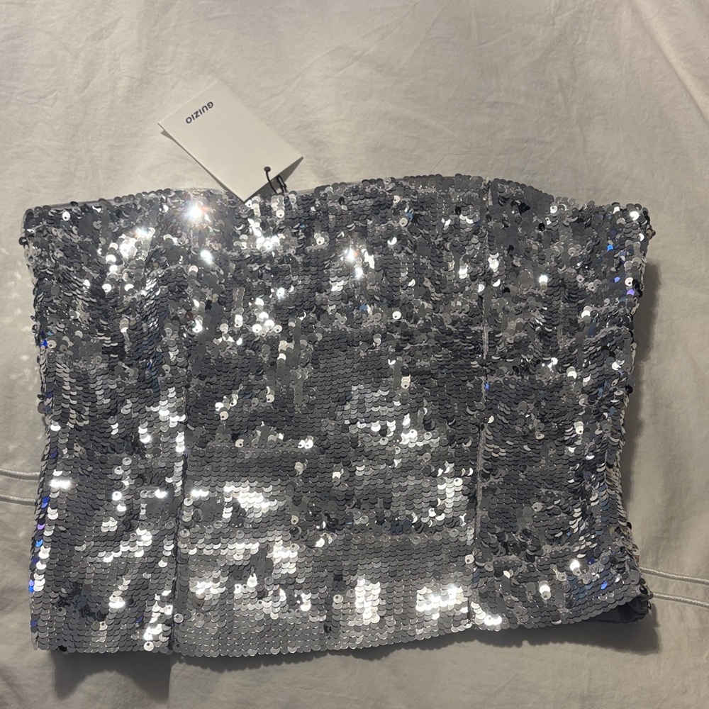 Silver Sequin Strapless Tube Top